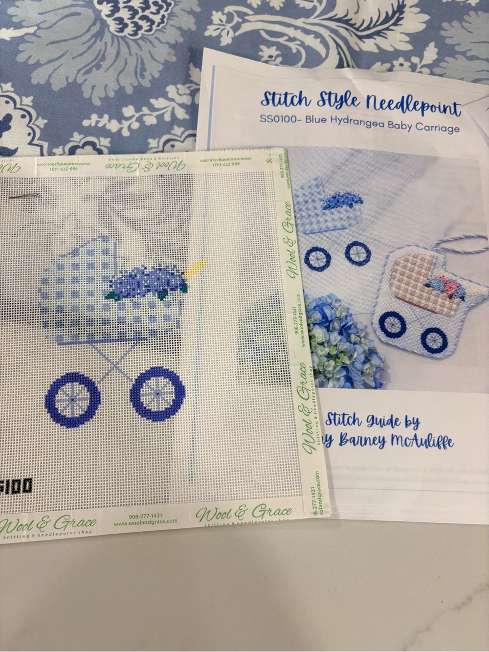 Blue Hydrangea Baby Carriage Needlepoint Canvas